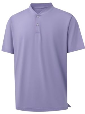 Collarless Golf Shirts for Men Dry Fit Moisture Wicking Performance Solid Casual Mens Henley Shirts Short Sleeve