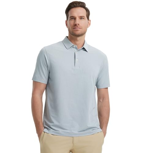 Mens Polo Shirts Short Sleeve Quick Dry Moisture Wicking Athletic Performance Jacquard Collared Golf Shirt for Men