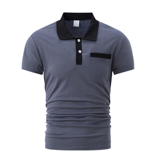 Mens Casual Polo Shirts Classic Short Sleeve Golf Shirt Fashion Button Cotton Top with Pocket