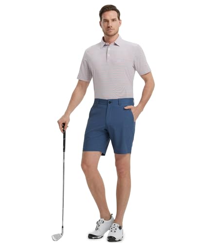 Mens Golf Shirts Dry Fit Moisture Wicking Performance Sports Short Sleeve Striped Collared Polo Shirts for Men