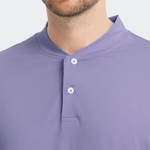 Collarless Golf Shirts for Men Dry Fit Moisture Wicking Performance Solid Casual Mens Henley Shirts Short Sleeve