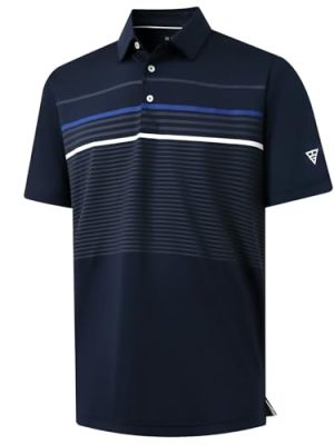 Golf Shirts for Men Short Sleeve Regular Fit Moisture Wicking Performance Casual Striped Print Mens Polo Shirts