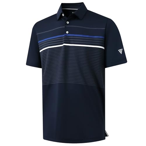 Golf Shirts for Men Short Sleeve Regular Fit Moisture Wicking Performance Casual Striped Print Mens Polo Shirts