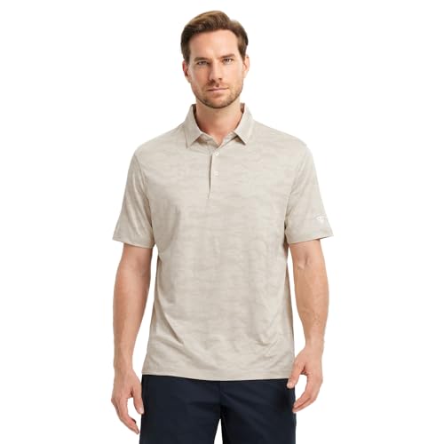 Golf Shirts for Men Short Sleeve Heather Jacquard Textured Stretch Moisture Wicking Performance Mens Polo Shirts