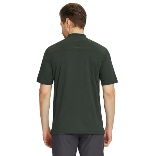 Collarless Golf Shirts for Men Dry Fit Moisture Wicking Performance Solid Casual Mens Henley Shirts Short Sleeve