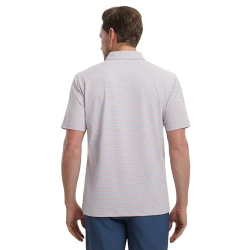 Mens Golf Shirts Dry Fit Moisture Wicking Performance Sports Short Sleeve Striped Collared Polo Shirts for Men