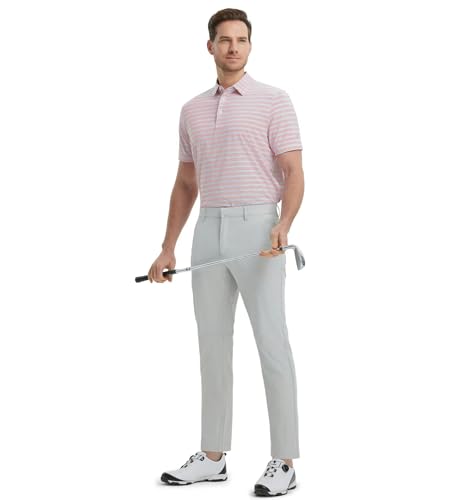 Mens Golf Shirts Dry Fit Moisture Wicking Performance Sports Short Sleeve Striped Collared Polo Shirts for Men