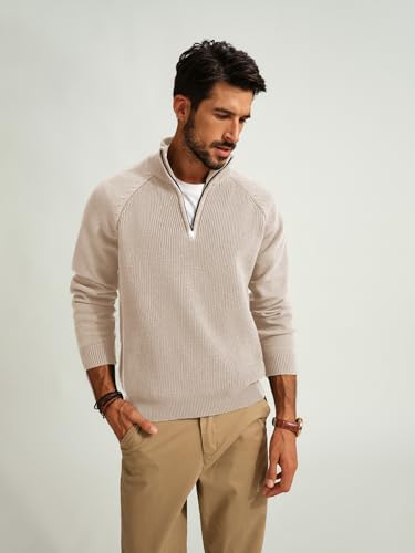 Mens Quarter Zip Pullover Sweater Turtleneck Raglan Long Sleeve Sweaters