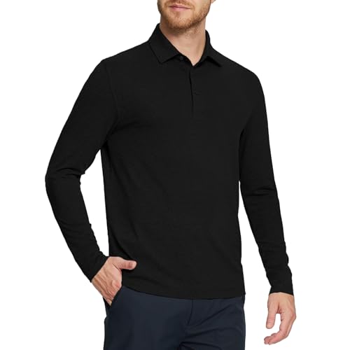 Golf Shirts for Men Dry Fit Performance Moisture Wicking Casual Heather Collared Long Sleeve Polo Shirts for Men