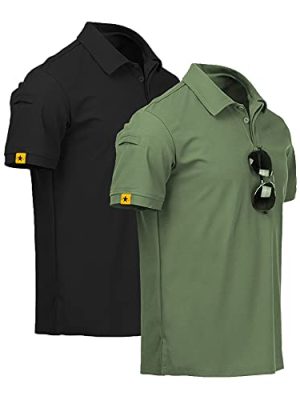 Mens 2 Pack Polo Shirts Short Sleeve Performance Sports Golf Shirt for Men Tactical Shirt