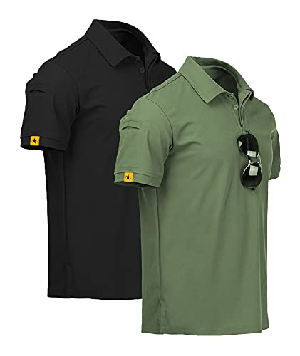 Mens 2 Pack Polo Shirts Short Sleeve Performance Sports Golf Shirt for Men Tactical Shirt