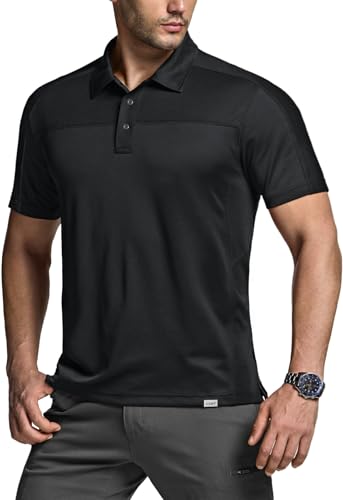 Men's Polo Shirts, Tactical Short Sleeve Golf Performance Shirts, Lightweight Dry Fit UPF 50+ Pique