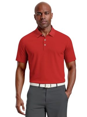 Men's Airflux Solid Mesh Short Sleeve Golf Polo Shirt with Rib Collar
