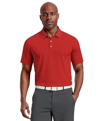 Men's Airflux Solid Mesh Short Sleeve Golf Polo Shirt with Rib Collar