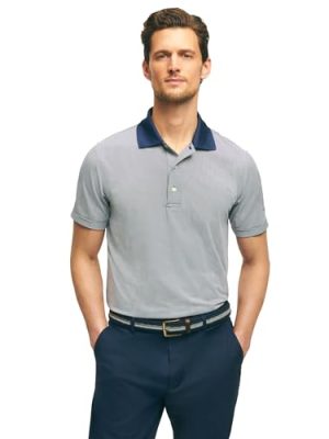 Men's Performance Stretch Short Sleeve Mini Stripe Golf Polo Shirt