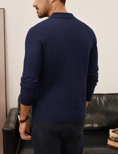 Mens Sweater Long Sleeve V Neck Pullover Sweater Knitted Textured Sweater