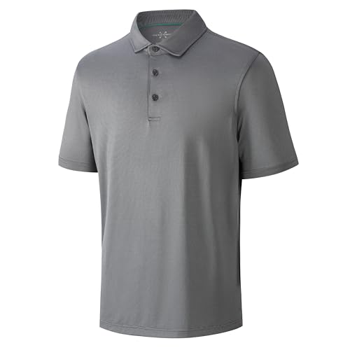 Mens Golf Polo Shirt Moisture Wicking Dry Fit Performance Athletic Short Sleeve Striped Golf Shirts for Men
