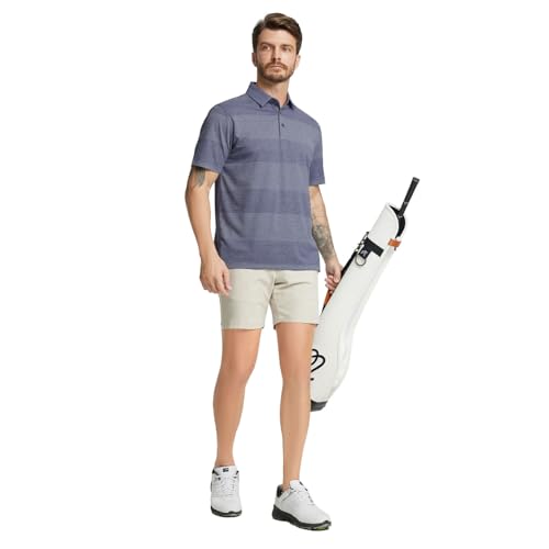 Mens Polo Shirts Short Sleeve Dry Fit Jacquard Performance Moisture Wicking Casual Pocket Golf Shirts for Men