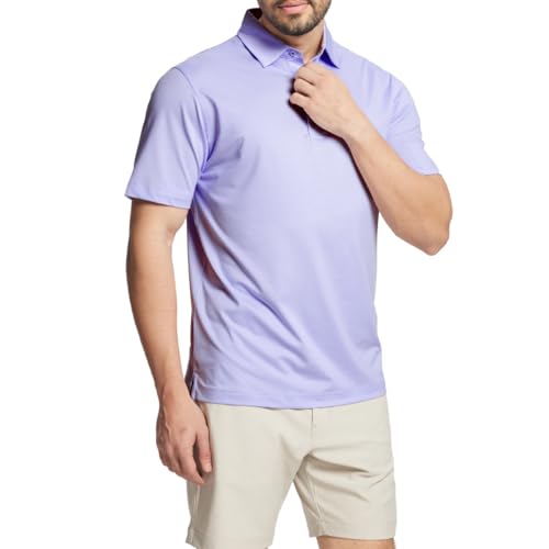 Mens Polo Shirts Short Sleeve Soft Lightweight Performance Dry Fit Jacquard Casual Collared Golf Polo Shirts for Men