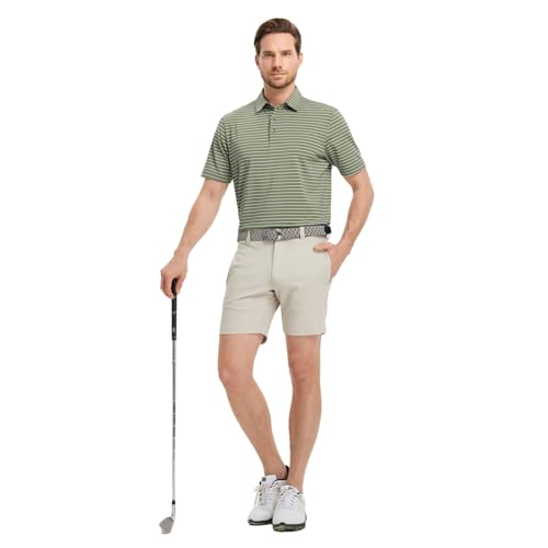 Golf Shirts for Men Moisture Wicking Striped Polo Performance Dry Fit Business Sports Mens Polo Shirts Short Sleeve
