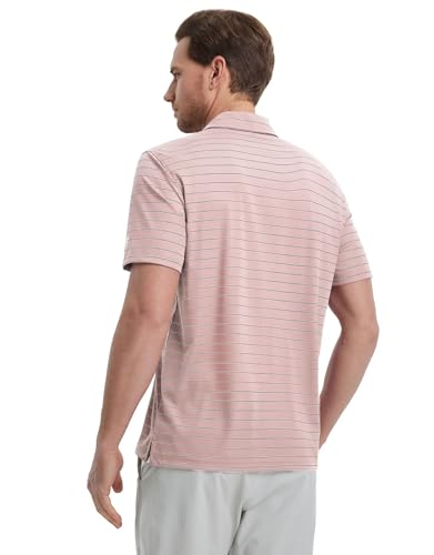 Mens Striped Golf Shirts Short Sleeve Silk-Like Touch Water-Resistant Breathable Soft Collared Polo Shirts for Men