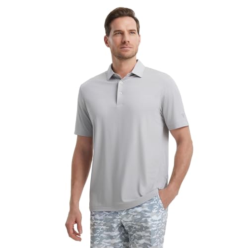 Mens Golf Shirts Moisture Wicking Dry Fit Business Casual Stretch Jacquard Short Sleeve Golf Polo Shirts for Men