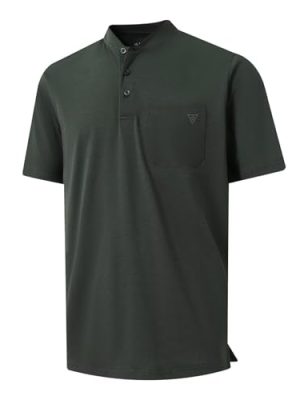Collarless Golf Shirts for Men Dry Fit Moisture Wicking Performance Solid Casual Mens Henley Shirts Short Sleeve