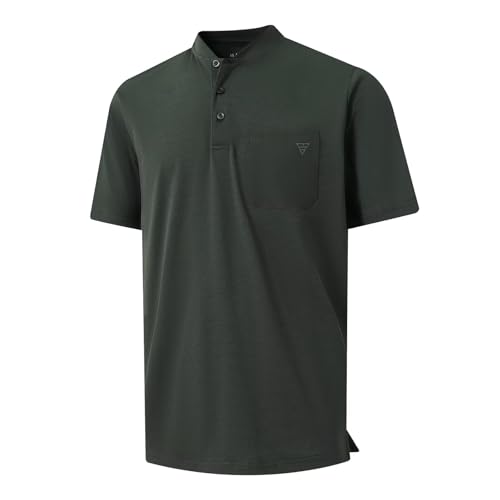 Collarless Golf Shirts for Men Dry Fit Moisture Wicking Performance Solid Casual Mens Henley Shirts Short Sleeve