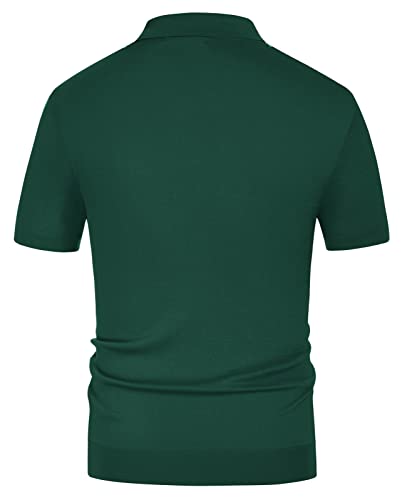 Mens Polo Shirts Vintage Stripes Knit Short Sleeve Slim Fit Summer Pullover Shirts with Pocket Dark Green Medium