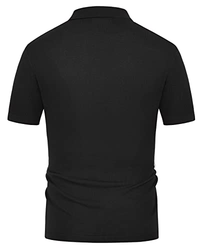 Mens Polo Shirts Vintage Striped Button Down Knitted Golf Shirts