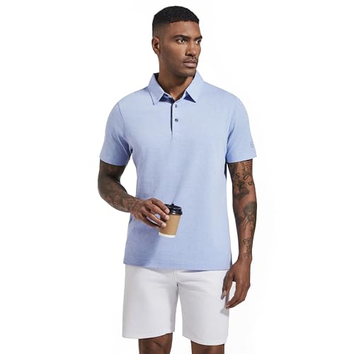 Men's Polo Shirts Short Sleeve Cotton Blend Moisture Wicking Dry Fit Performance Collared Golf Shirts for Men