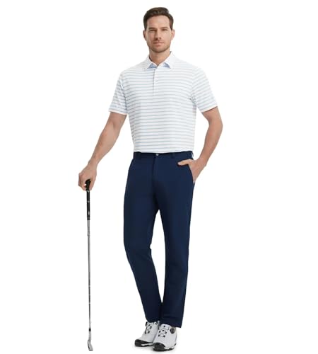 Mens Golf Shirts Short Sleeve Dry Fit Moisture Wicking Lightweight Sports Striped Polo T Shirts for Men