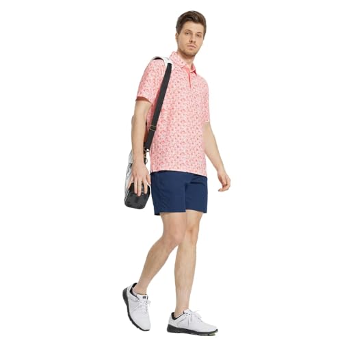 Mens Golf Shirt Short Sleeve Dry Fit Print Moisture Wicking Performance Patterns Collared Polo Shirt