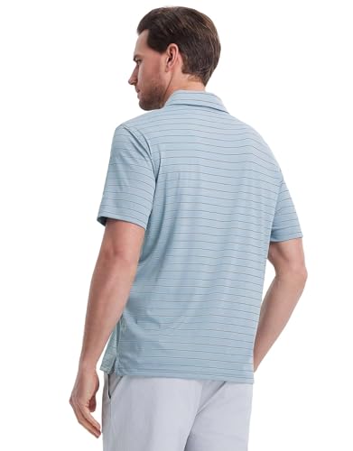 Mens Striped Golf Shirts Short Sleeve Silk-Like Touch Water-Resistant Breathable Soft Collared Polo Shirts for Men