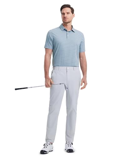 Mens Striped Golf Shirts Short Sleeve Silk-Like Touch Water-Resistant Breathable Soft Collared Polo Shirts for Men