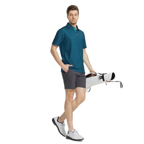 Mens Golf Shirt Short Sleeve Dry Fit Print Moisture Wicking Performance Patterns Collared Polo Shirt