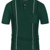 Mens Polo Shirts Vintage Stripes Knit Short Sleeve Slim Fit Summer Pullover Shirts with Pocket Dark Green Medium