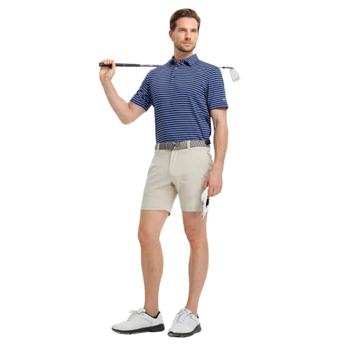 Golf Shirts for Men Moisture Wicking Striped Polo Performance Dry Fit Business Sports Mens Polo Shirts Short Sleeve