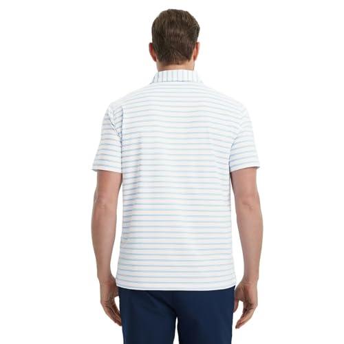 Mens Golf Shirts Short Sleeve Dry Fit Moisture Wicking Lightweight Sports Striped Polo T Shirts for Men