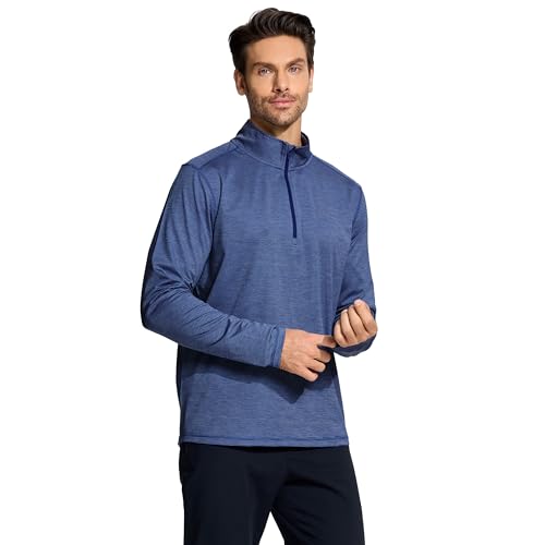 Quarter Zip Pullover Men Performance Dry Fit Stripe Mock Neck Midlayer Golf 1/4 Zip Pullover Mens Sweatshirt