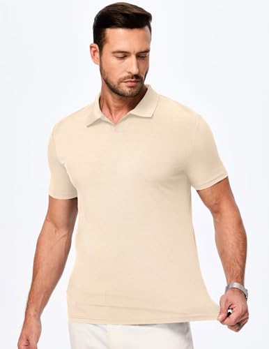 Mens Polo Shirts Short Sleeve V Neck Summer Polo T Shirts Casual Slim Fit Ribbed Textured Golf Shirts