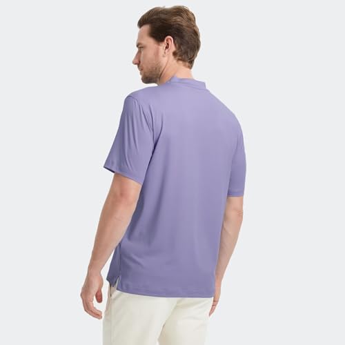Collarless Golf Shirts for Men Dry Fit Moisture Wicking Performance Solid Casual Mens Henley Shirts Short Sleeve