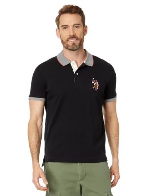 Men's Short Sleeve Slim Fit Multicolor Pony Interlock Polo Shirt
