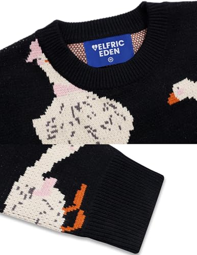 Aelfric Eden Goose Printed Sweater Crewneck Pullover Sweater Long Sleeve Casual Oversized Tops