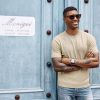 Men's Short Sleeve Knit T-Shirts Casual Crewneck Solid Texture Knit Shirt