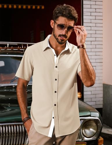 Mens Short Sleeve Button Down Shirts Casual Stylish Wrinkle-Free Untuckit Dress Shirt