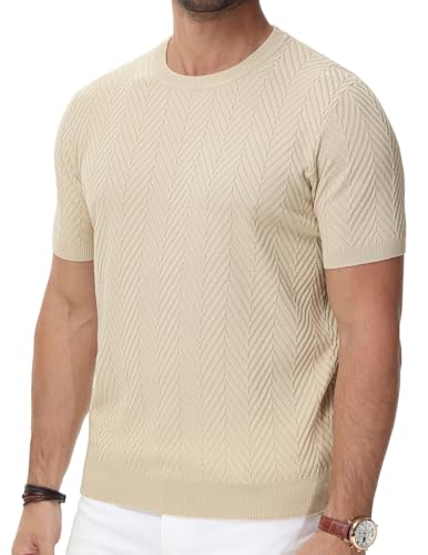Men's Short Sleeve Knit T-Shirts Casual Crewneck Solid Texture Knit Shirt