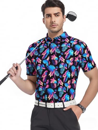 410rtYSXKFL.jpg Golf Shirts for Men Super Stretch Jacquard Dry Fit Golf Polo Moisture Wicking Short Sleeve Polo Shirts for Men