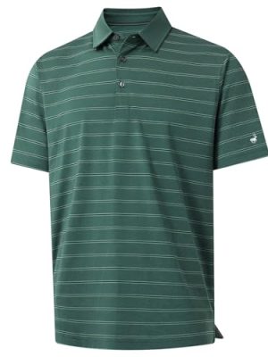 Polo Shirts for Men Dry Fit Performance Heather Stripe Golf Polo Moisture Wicking Lightweight Breathable Golf Shirts