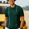 Mens Polo Shirts Vintage Stripes Knit Short Sleeve Slim Fit Summer Pullover Shirts with Pocket Dark Green Medium